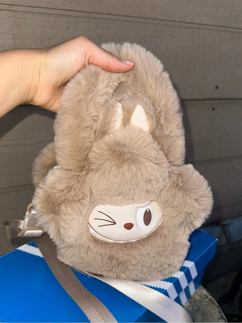Labubu Plush Bunny Crossbody Bag - Beige Faux Fur Kids Accessory